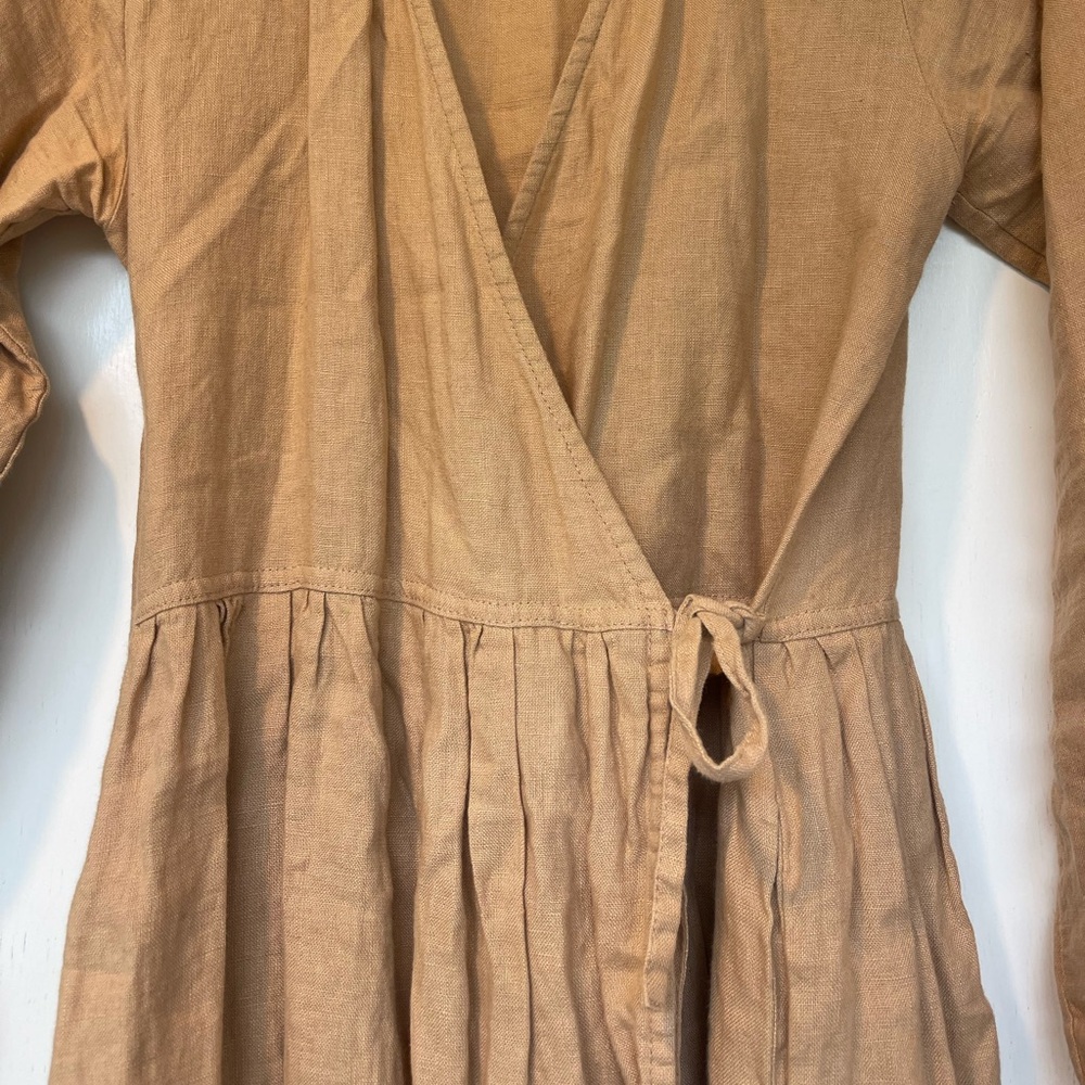 Simply Grey linen wrap dress - small Midi Dress